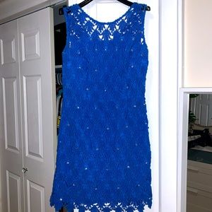 Jeweled and scalloped crochet dress